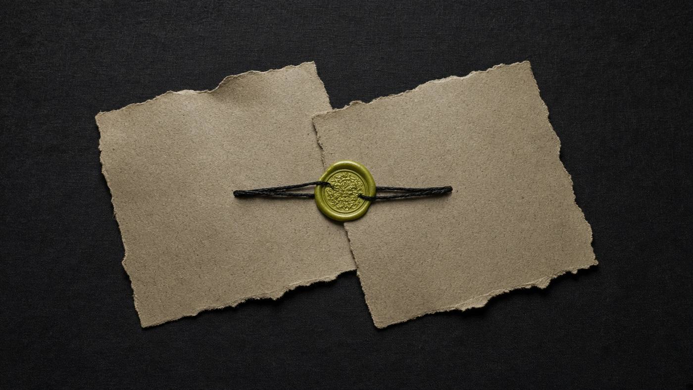 Two paper sheets joined by thread and a lime seal, for a serious link building programme