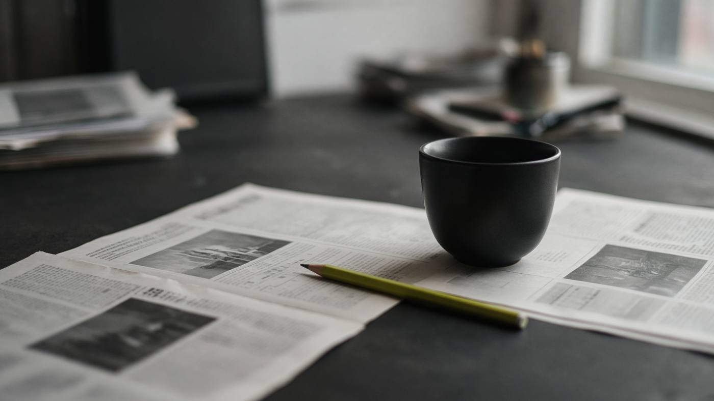 Newspaper proofs and a pencil on a newsroom table, for off-page SEO