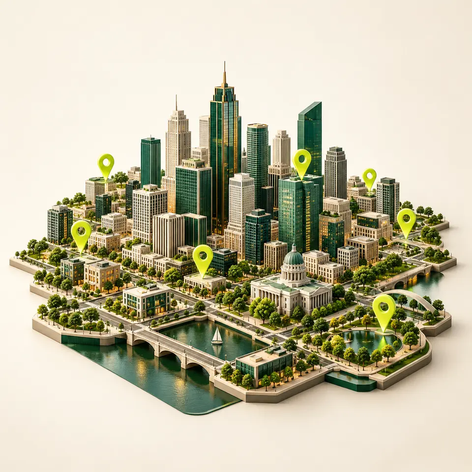 Local SEO: City coverage service illustration